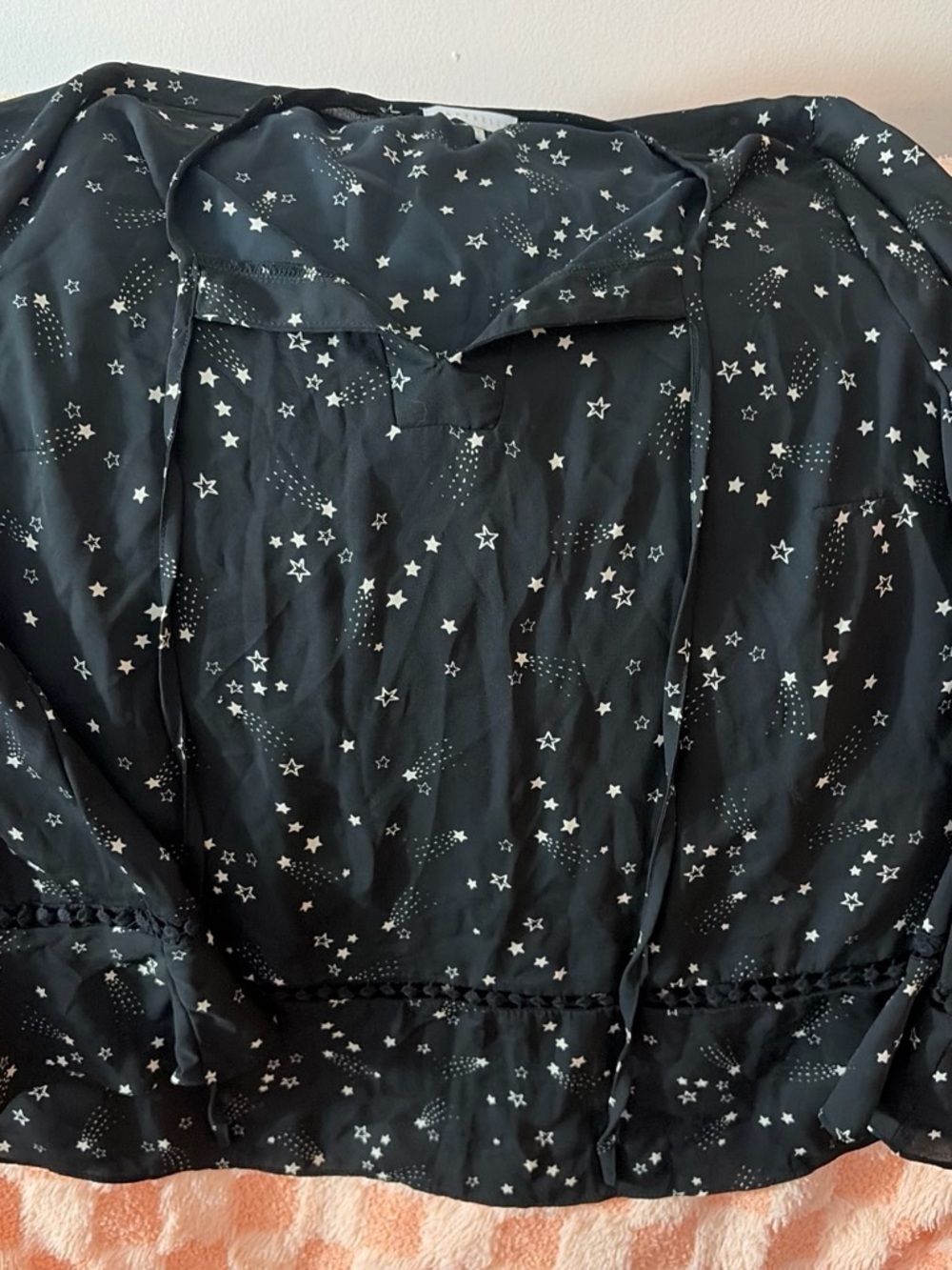 Black Star Print Women's Blouse - Lightweight Hooded Top